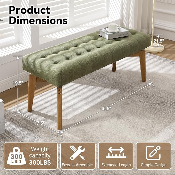 DUOMAY Green Upholstered End of Bed Bench - Image 2