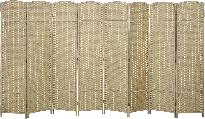 HOMCOM Room Divider 8 Panel Folding Privacy Screen 5.6' Tall Beige | by HOMCOM