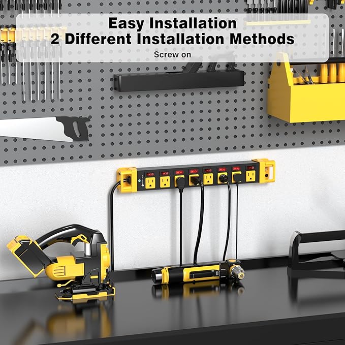 Power Strip with Individual Switches - 8 Outlet Heavy Duty Power Strip with Cord Manager,1200J Surge Protector Home Office Garage Industrial