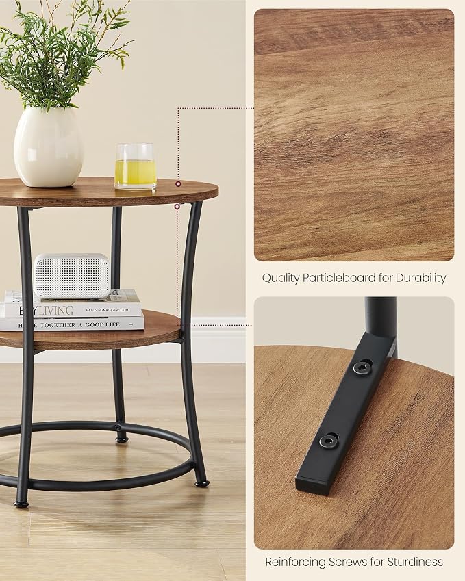 VASAGLE 21.7-Inch Round Side Table, 2-Tier End Table | Nightstand - Image 5