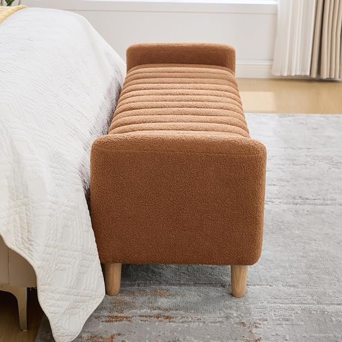 63.4" Teddy Fabric Ribbed King Size End of Bed Bench. | Entryway Ottoman Ribbed - Image 8
