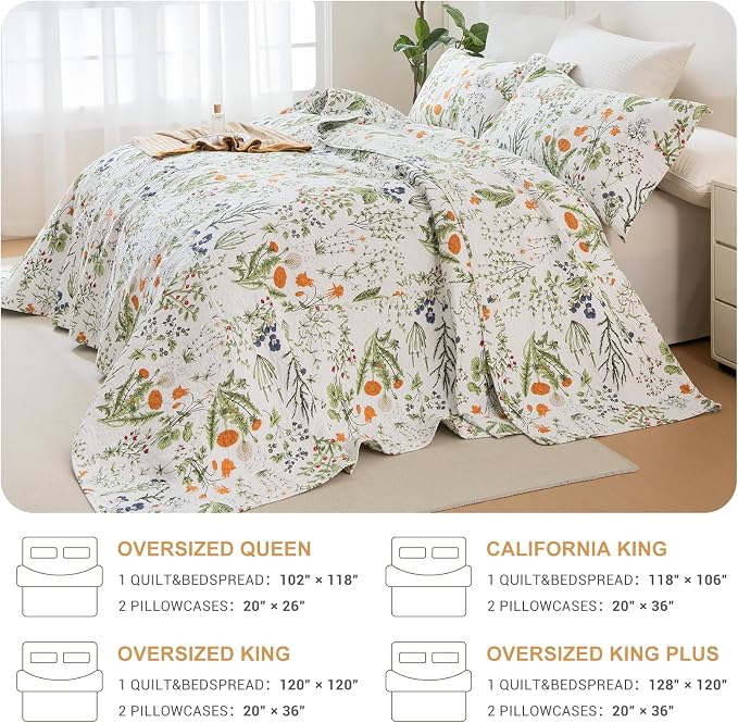 QSH Oversized King Quilt Bedding Set, 100% Cotton Floral Bedspread Set - Image 6