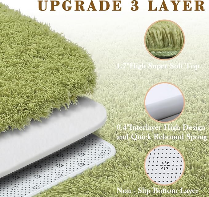 5x8 Grass Green Shag Area Rug for Living Room, Fluffy Plush Carpet | Non-Slip - Image 4