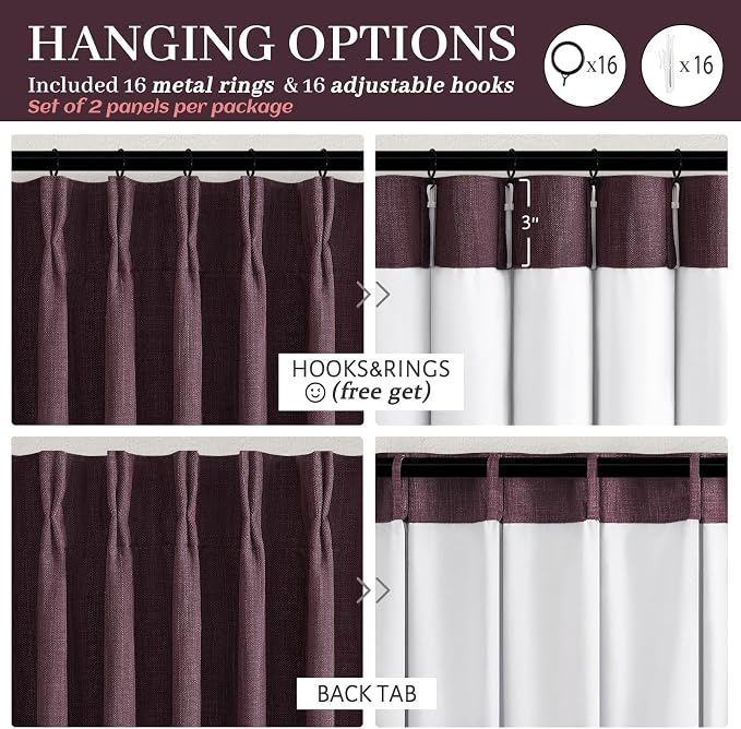Pinch Pleated Purple Curtains 90 Inches Long 2 Panels Set - Image 8