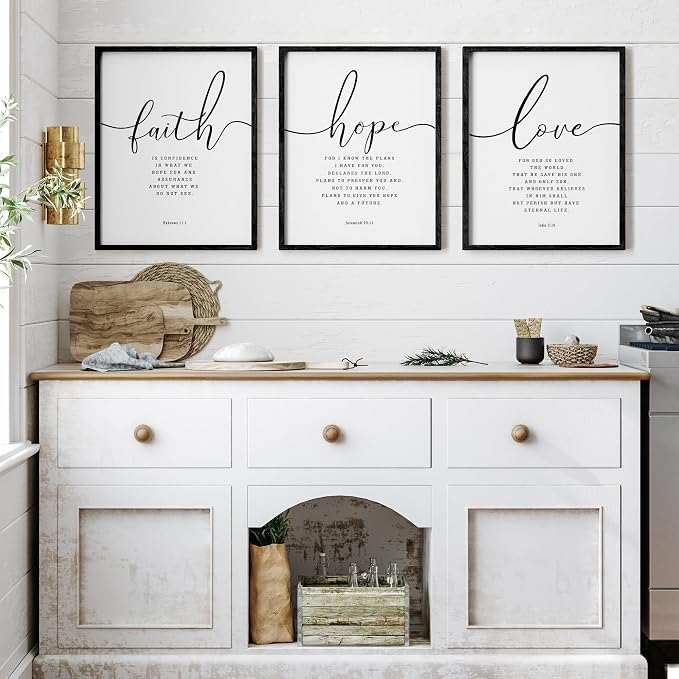 Houmury 3PCS Framed Faith Hope Love Bible Verses Wall Art Farmhouse Religious - Image 8