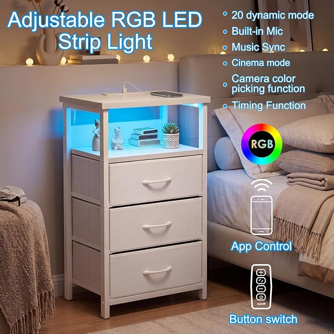 Fixwal Night Stand with 3 Drawers, built-in bedside charger, 2 AC outlets & 2 - Image 4
