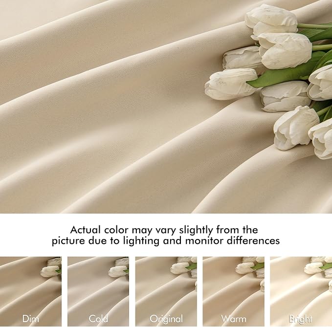 MIULEE Cream Beige Back Tab Blackout Curtains 52x105 Inch Long 2 Panels Set | - Image 8