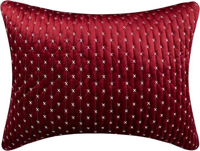 Levtex Home - Cross Stitch Velvet Red Quilt Set - King Quilt + Two King Pillow - Image 6