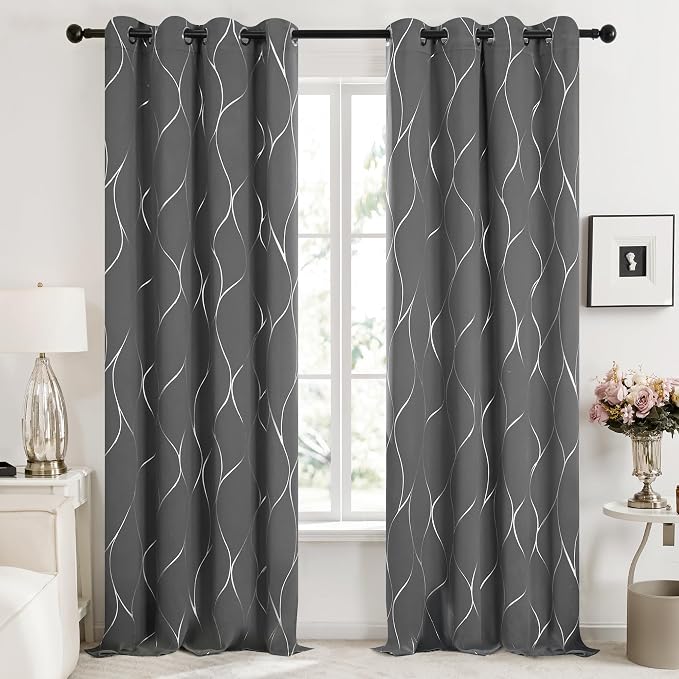 Deconovo Curtains for Living Room, Pattern Blackout Curtains 108 Inch Long | - Image 2