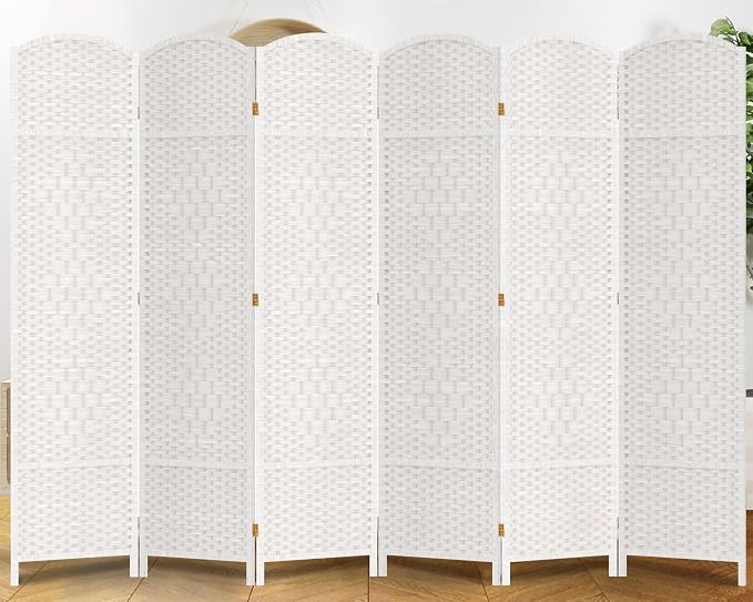 6 Panel Room Divider, 6 FT Wide Folding Screen Room Divider, Off White | Double by DURASPACE