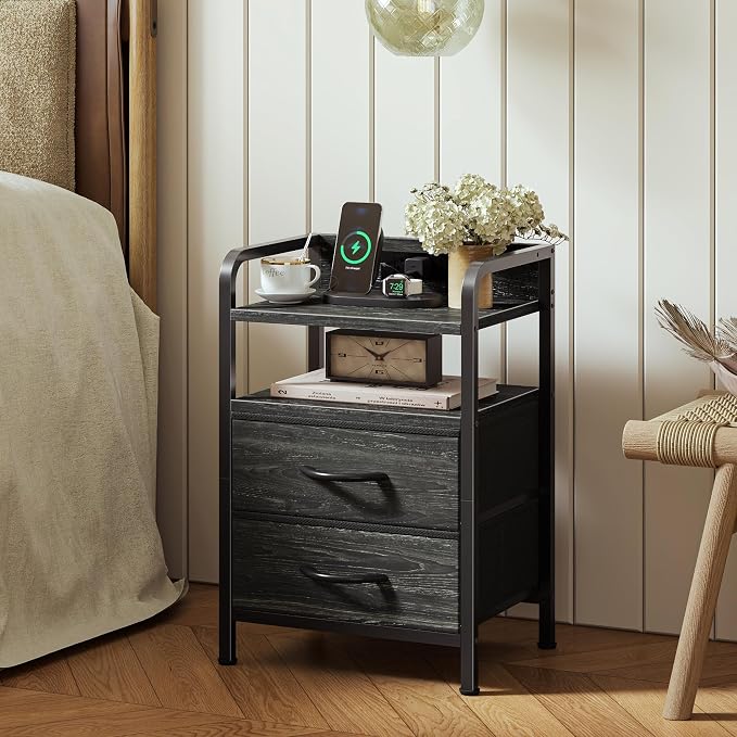 Huuger Nightstands Set of 2, Night Stand, Charging Station, USB-C Ports | 2 - Image 7