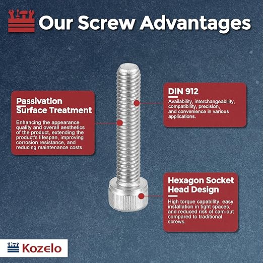 Kozelo 15pcs Socket Head Cap Screws - [M8-1.25 x 40mm] 304 Stainless Steel Allen Socket Drive for Electrical Motor 3D Printing Fan Engine Replacement Use, Silver