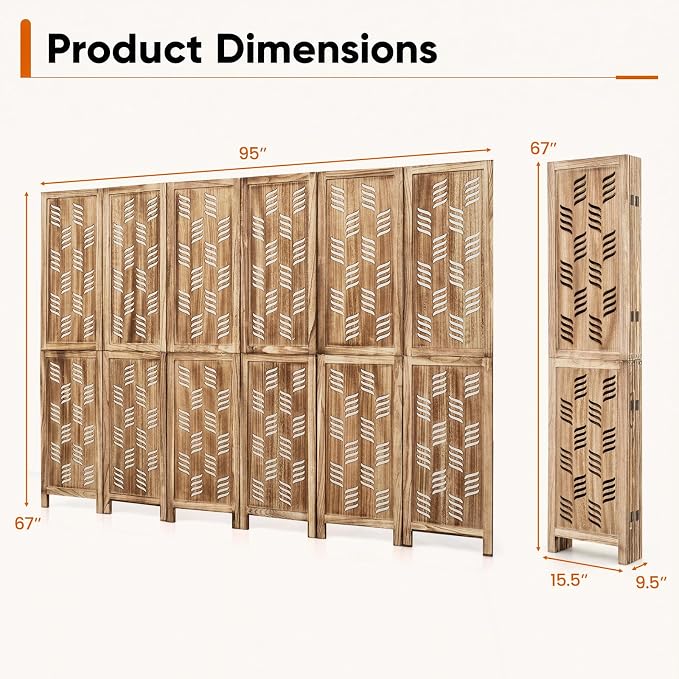 GIANTEX 6 Panel Folding Room Divider, Wood Privacy Screen - Image 7