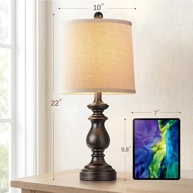 Traditional Table Lamp Set of 2, Rustic Farmhouse Table Lamps - Image 4