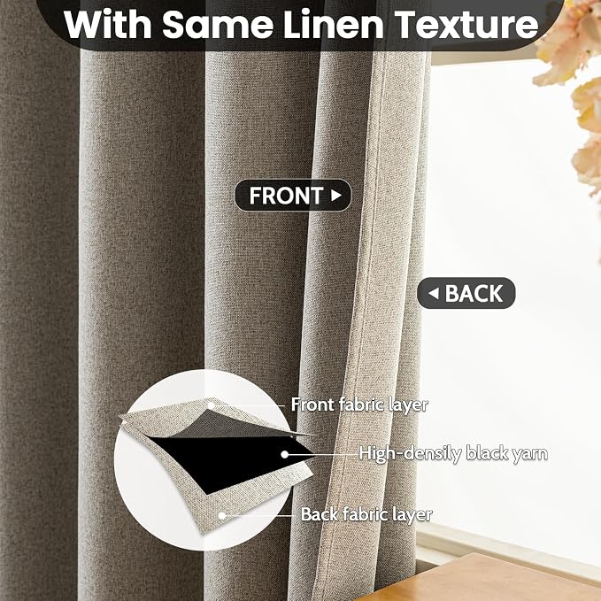 COSVIYA 100% Blackout Natural Linen Curtains & Drapes 84 Inch Length | Light - Image 3
