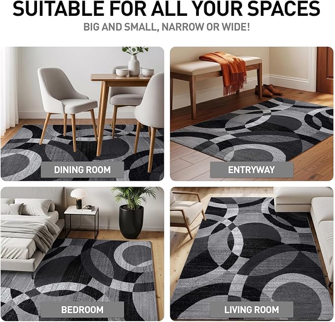 Rugshop Contemporary Abstract Circles Perfect for high Traffic Areas of Your Living Room,Bedroom,Home Office,Kitchen Runner Rug 2'7" x 6' Gray