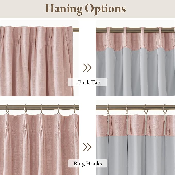 RYB HOME Natural Pinch Pleated Linen Curtains, 100% Blackout Thermal Insulated - Image 6