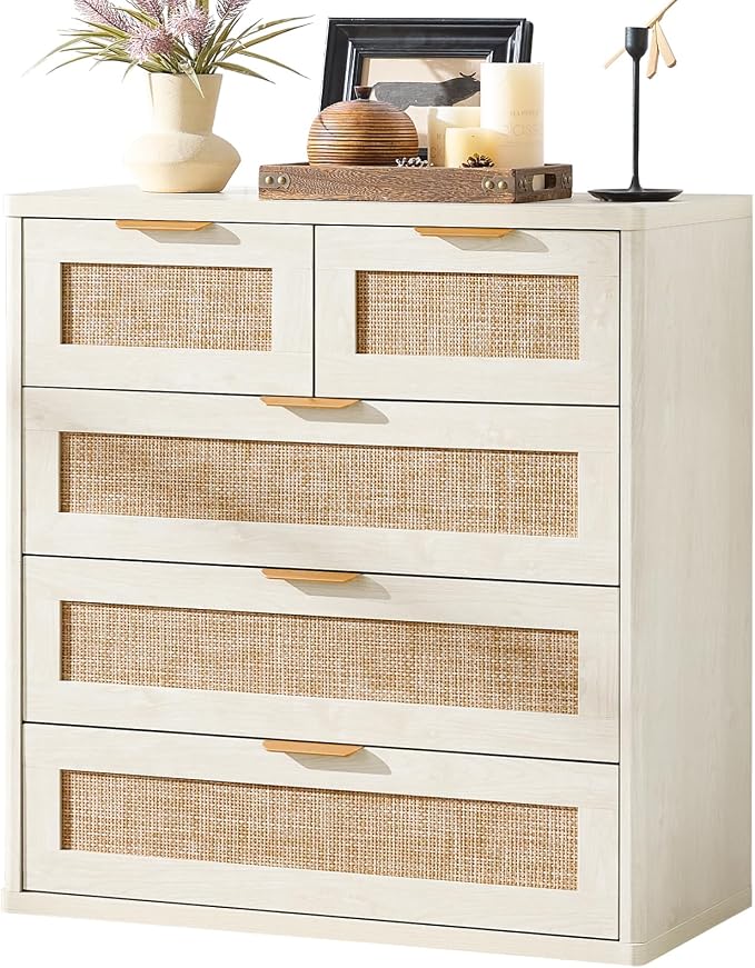 LEYAOYAO Rattan Dresser for Bedroom, 33.5" Small Chest of Drawers | Gold Metal by LEYAOYAO-Findtheshiningpointofyourideallife%EF%BC%81