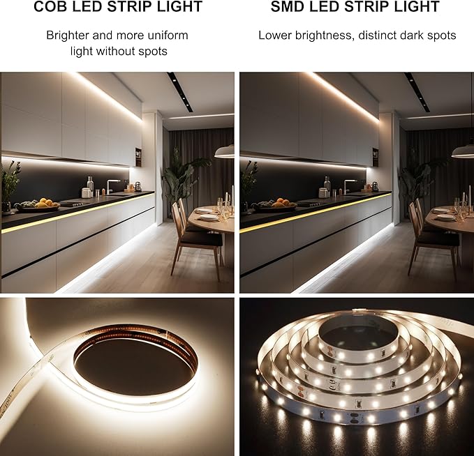Pandery COB LED Strip Lights Natural White,24V Dimmable led Light Strip KIT with Remote and app Control,4000K 65FT/20m 8mm Wide Ra>90 Cuttable Flexible Strip Lights for Bedroom,Shelf,Cabinet