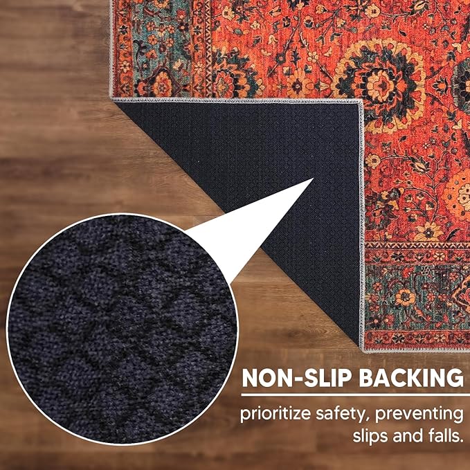Keen Home Design 2x10 Rug - Machine Washable Runner with Non-Slip Backing, Ideal for Hallway, Entryway, Kitchen, Laundry Room - Vintage, Easy Clean, Durable, Low Pile Rug - (2'6" x 10')