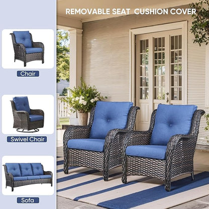 10-Piece Outdoor Patio Cushion Set - Fade & Water Resistant with Removable Olefin Cover, 22x24x4 Inch Memory Foam Cushions for Wicker Sectional Sofa – Blue/Buckle