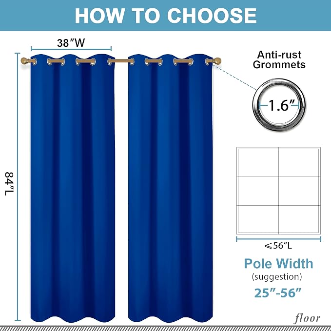 Diraysid Royal Blue Grommet Blackout Curtains - Image 3