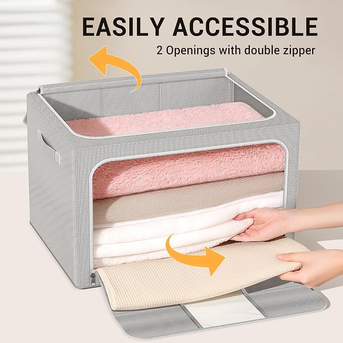 Clothes Storage Bins with Metal Frame Foldable Storage Box Clothes Organizers - Image 5