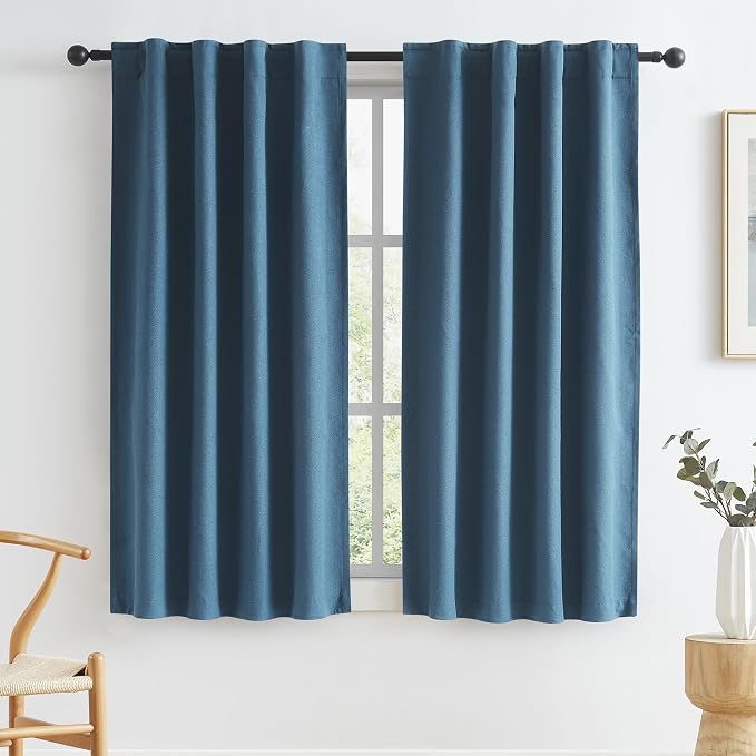 Short Blackout Curtains Denim Blue by KEQIAOSUOCAI