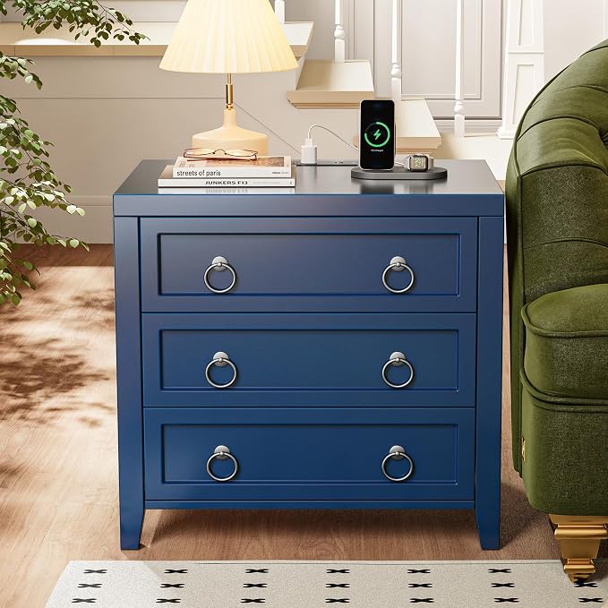 Huuger Paint Night Stand with Charger Station, 3 Drawer Nightstand Set of 2 | - Image 7