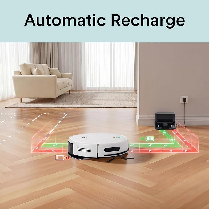SereneLife Automatic Robot Vacuum Cleaner and Mop Combo, Pro Edition with Upgraded Battery, Extreme Suction, Internal Water Tank - Smart App Control, Ideal for Pet Hair, Carpet and Hard Floors, White