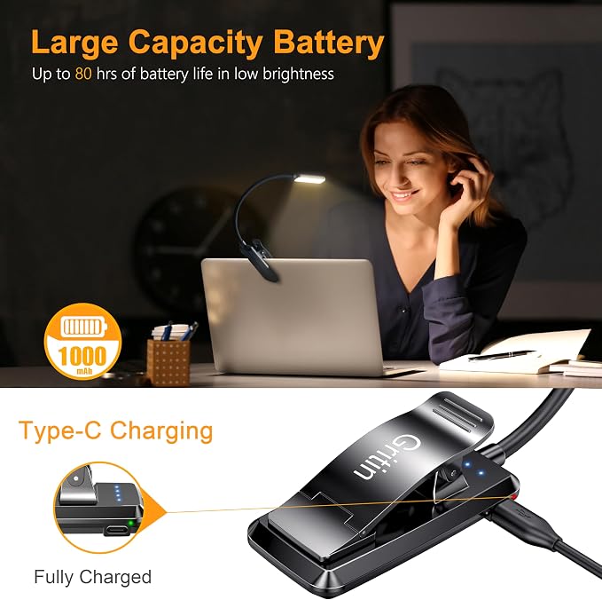 Gritin 2 Pack 9 LED Rechargeable Book Light - Image 4