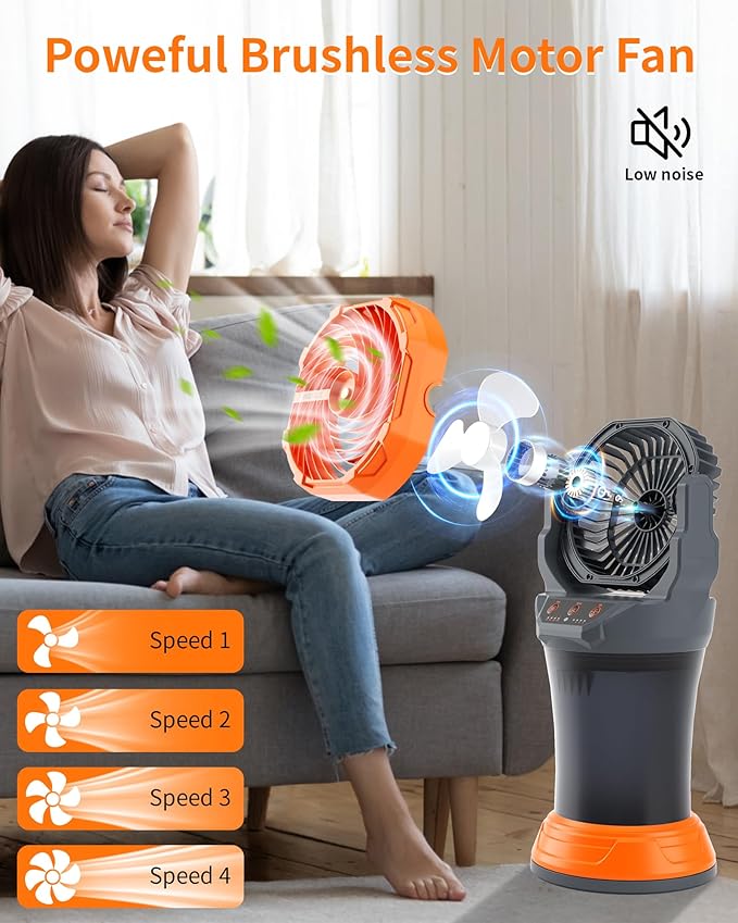 WESTTREE Portable Misting Fan with Larger Battery Fan-Rechargeable Outdoor Misting Cooling Fans with 2L Water Tank,RGB Lights,4 Speeds & Spray Modes-for Patio, Camping, Beach, Workshop (Gray-Orange)