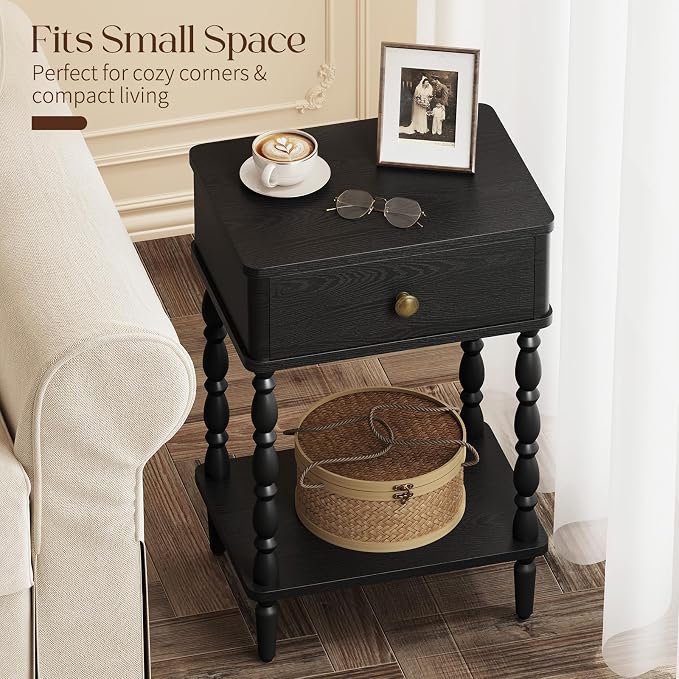 Yoobure Black Nightstand with Drawer - Image 5
