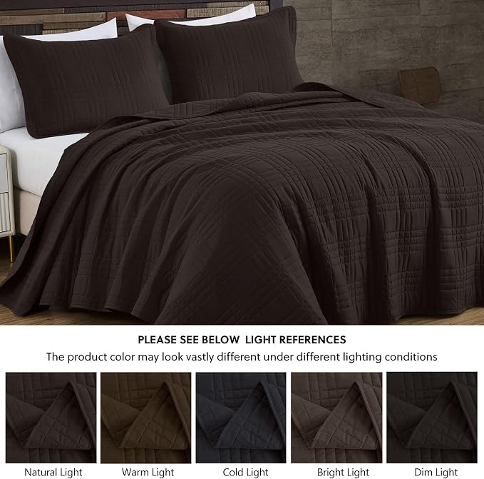 Chezmoi Collection Kingston Queen Size Bedspread Set, 3-Piece Brown Oversized - Image 5