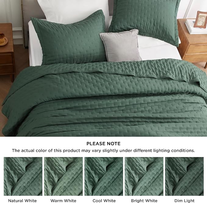Bedsure King Size Quilt Bedspread, Thin Comforter, Dark Green Coverlet | - Image 9