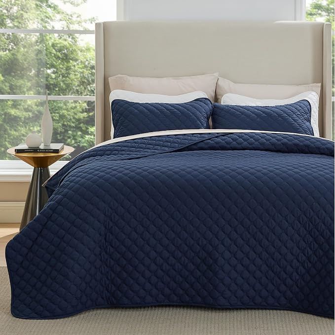 Bedsure King Size Quilt, Classic Honeycomb Quilting Comforter Set Navy | by Unknown