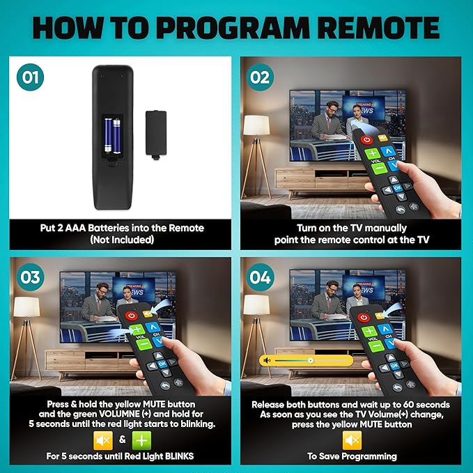 EZclicker Big Button Universal TV Remote (Black) Simple Easy to Use, Great for Seniors, Works with Major TV Brands (2xAAA Batteries Not Included)