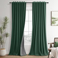 Green Linen 100% Blackout Curtains 120 Inches Long 2 Panels Set Modern Room by Guken