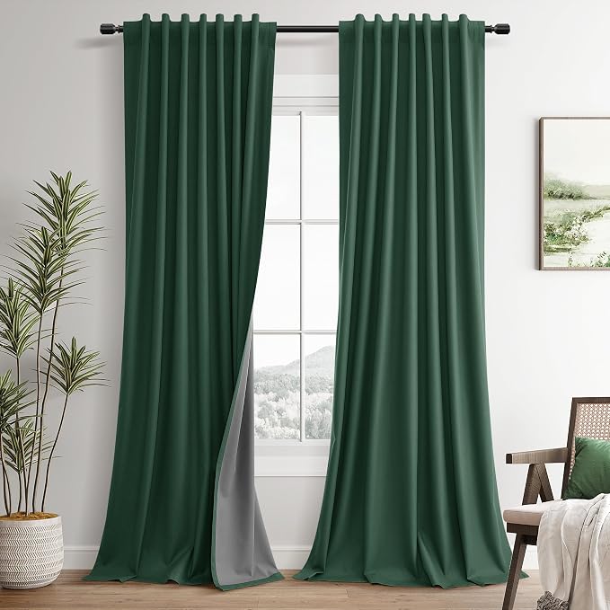 Green Linen 100% Blackout Curtains by Guken