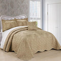 Home Soft Things Damask 4 Piece Bedspread Set, Scalloped Edge Reversible Quilt by HomeSoftThings
