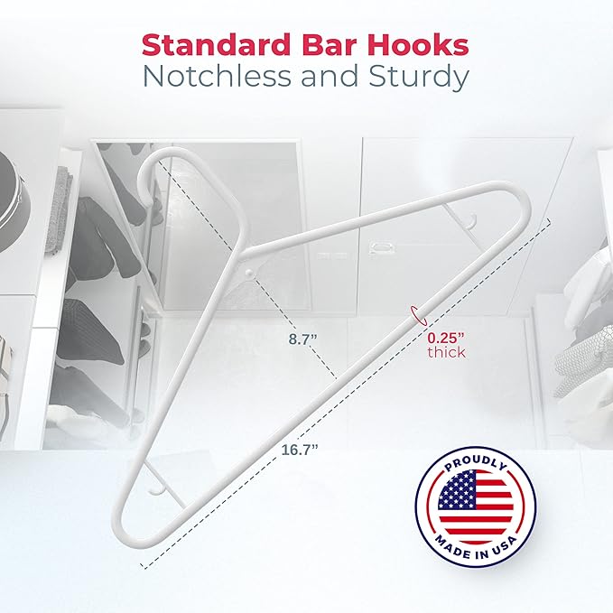 Neaties Plastic Hangers 50 Pack (60 Count) – Made in The USA – 6lb Capacity Standard Clothes Hangers with Strap Hooks for Dresses, Lingerie, Shirts, Pants, and Jackets – White & Black