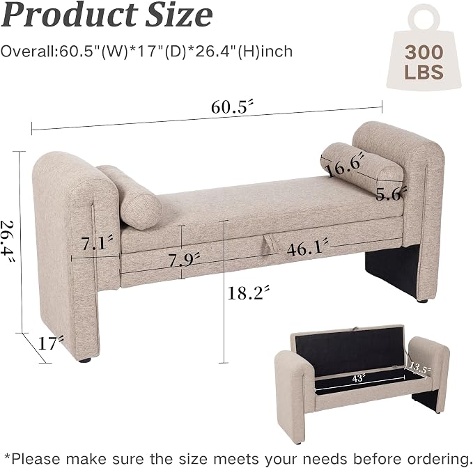 61" Velvet End of Bed Bench, Upholstered Seat - Image 2