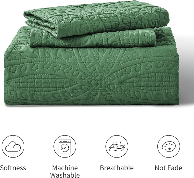 Love's cabin Oversized King Size Quilt Bedding Set Dark Green Bedspreads - Image 8