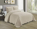 Linen Plus Embossed Coverlet Bedspread Set Oversized Solid Beige Full/Queen Bed by Linen+Plus