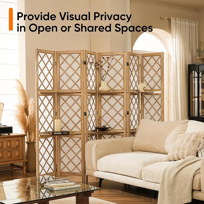 Japanese Room Divider with Shelves, Shoji Screen Diamond Lattice Design - Image 8