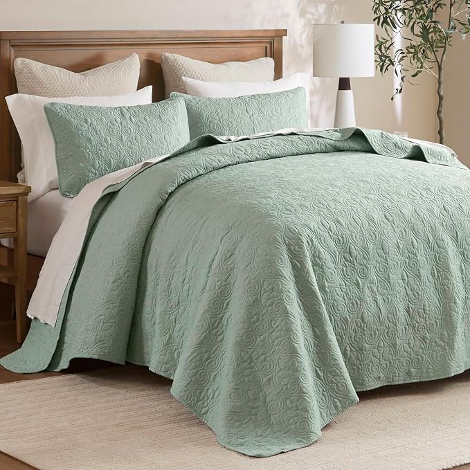 Madison Park Full Quilt Bedding Set, Cottage-Inspired Damask, Classic Stitch - Image 10