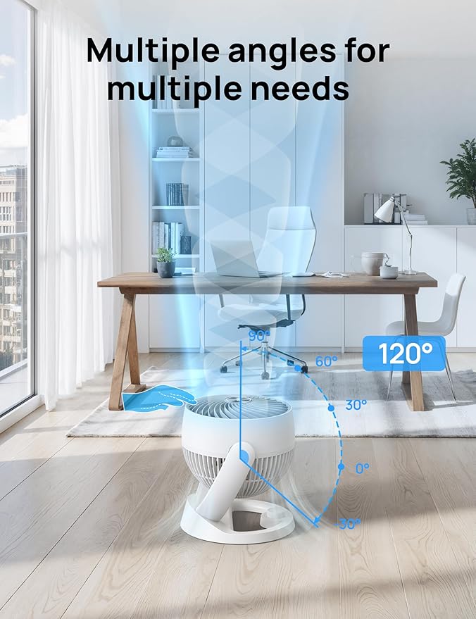Dreo Fan for Bedroom, 12 Inches, 70ft Powerful Airflow, 28db Quiet Table Air Circulator Fans for Whole Room, 120° Adjustable Tilt, 3 Speeds, Desktop Fan for Home, Office, Kitchen