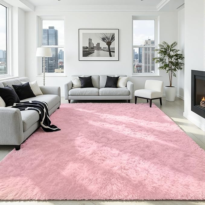 5x8 Fluffy Area Rug for Living Room: Soft Non-Slip Pink Shag Bedroom Carpet | - Image 2