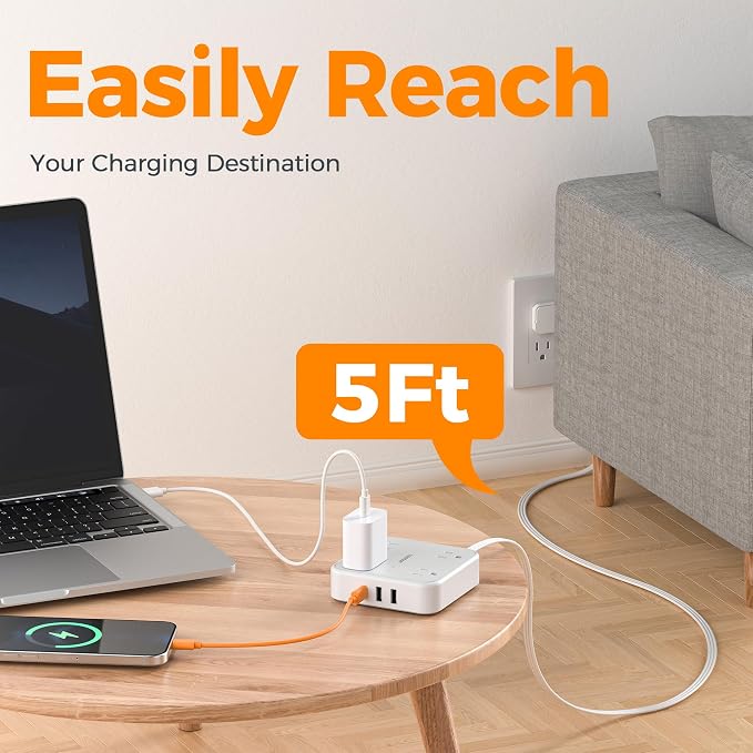 TESSAN Surge Protector Flat Extension Cord 5 Ft, Ring Plug Power Strip | 4 - Image 5