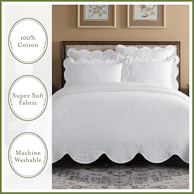 Charleston Estate Modern Farmhouse Floral Matelasse Coverlet - Image 7